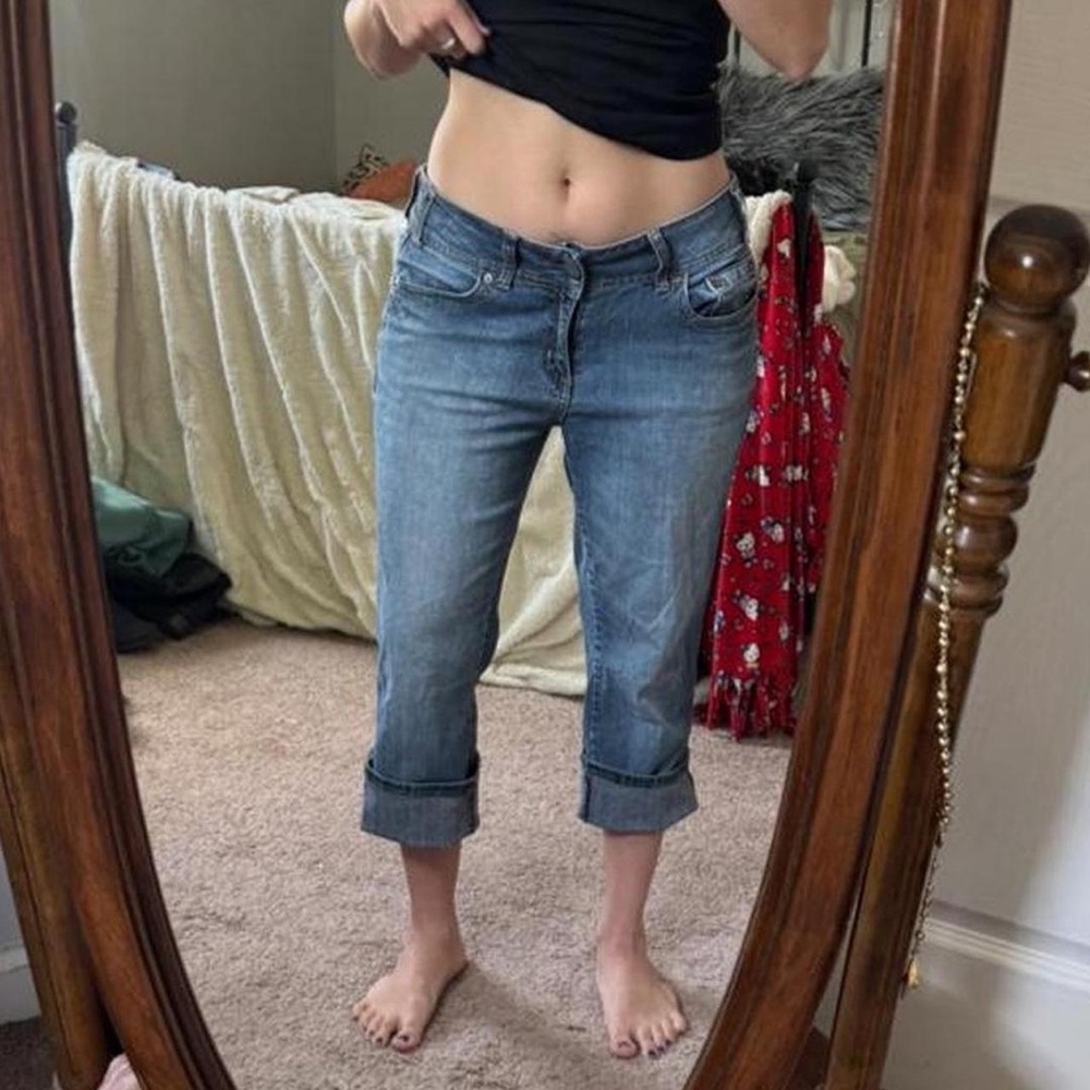 Mixit Cropped Rolled-Hem Jeans in Blue Denim